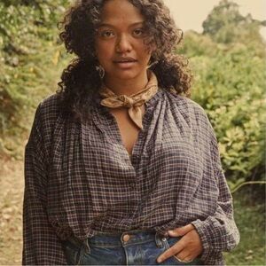 Dôen RARE Jane Blouse in Midnight St. Germain Plaid Size XXS